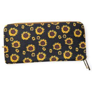 NWT Sunflower Print Double Zipper Wallet w/Wristlet Strap